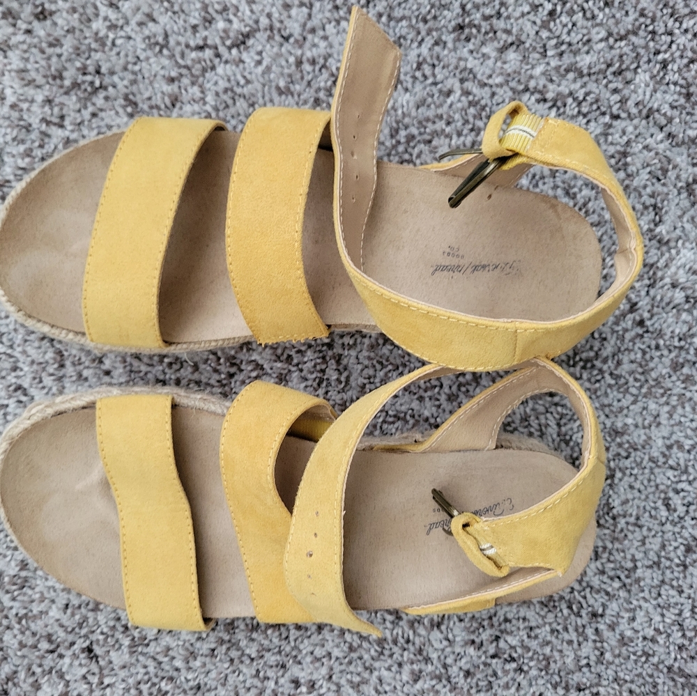 Mustard yellow Universal Thread buckle platform sandal.